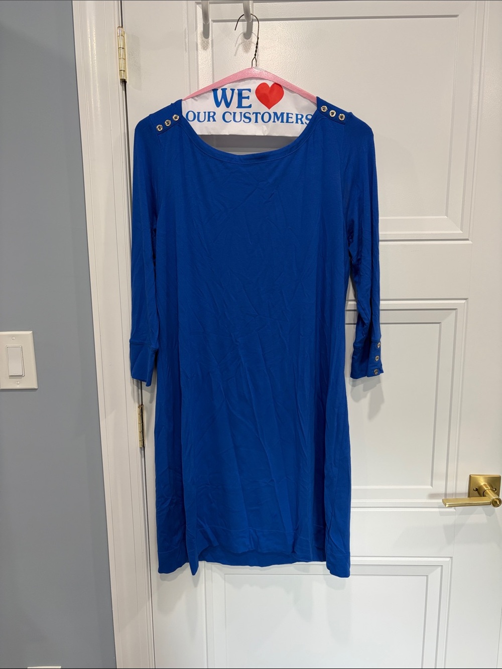 Lilly Pulitzer Royal Blue 3/4-Sleeve Shift Dress with Shoulder Buttons